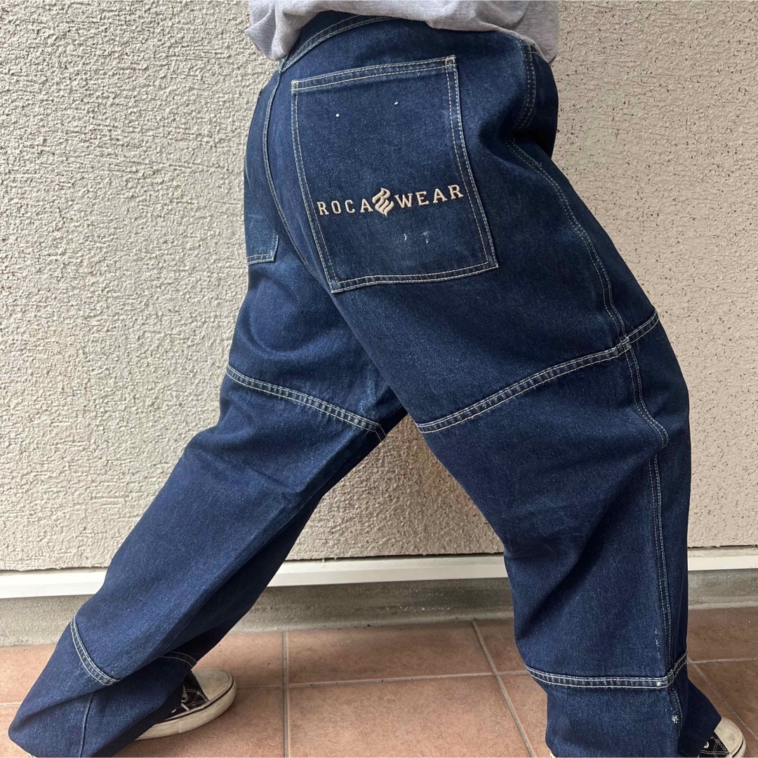 Roca wear ライン入り b系 ストリート デニムパンツ ビックサイズ