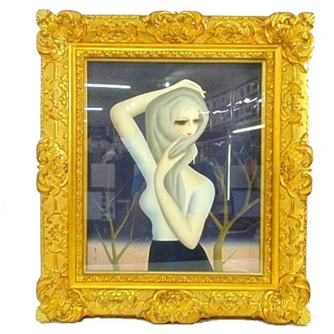 東郷青児 油彩 油絵 木のある風景 人物画 青児美人 F8 額装 東郷青児 油彩 油絵 木のある風景 人物画 青児美人 F8 額装