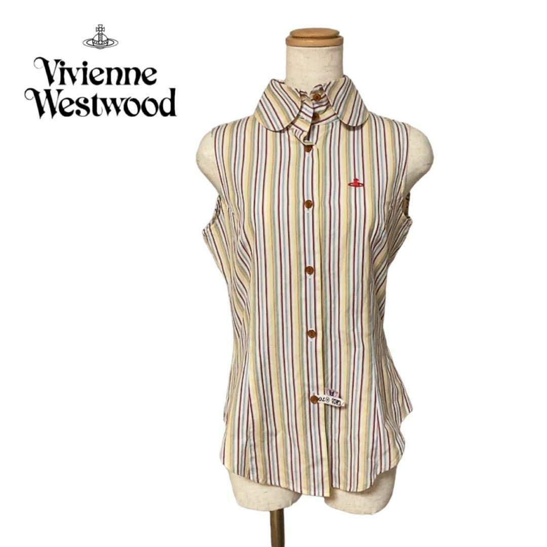 Vivienne Westwood(ヴィヴィアンウエストウッド)のヴィヴィアン ウエストウッド　トップス　シャツ　ノースリーブ　ストライプ　S. レディースのトップス(シャツ/ブラウス(半袖/袖なし))の商品写真