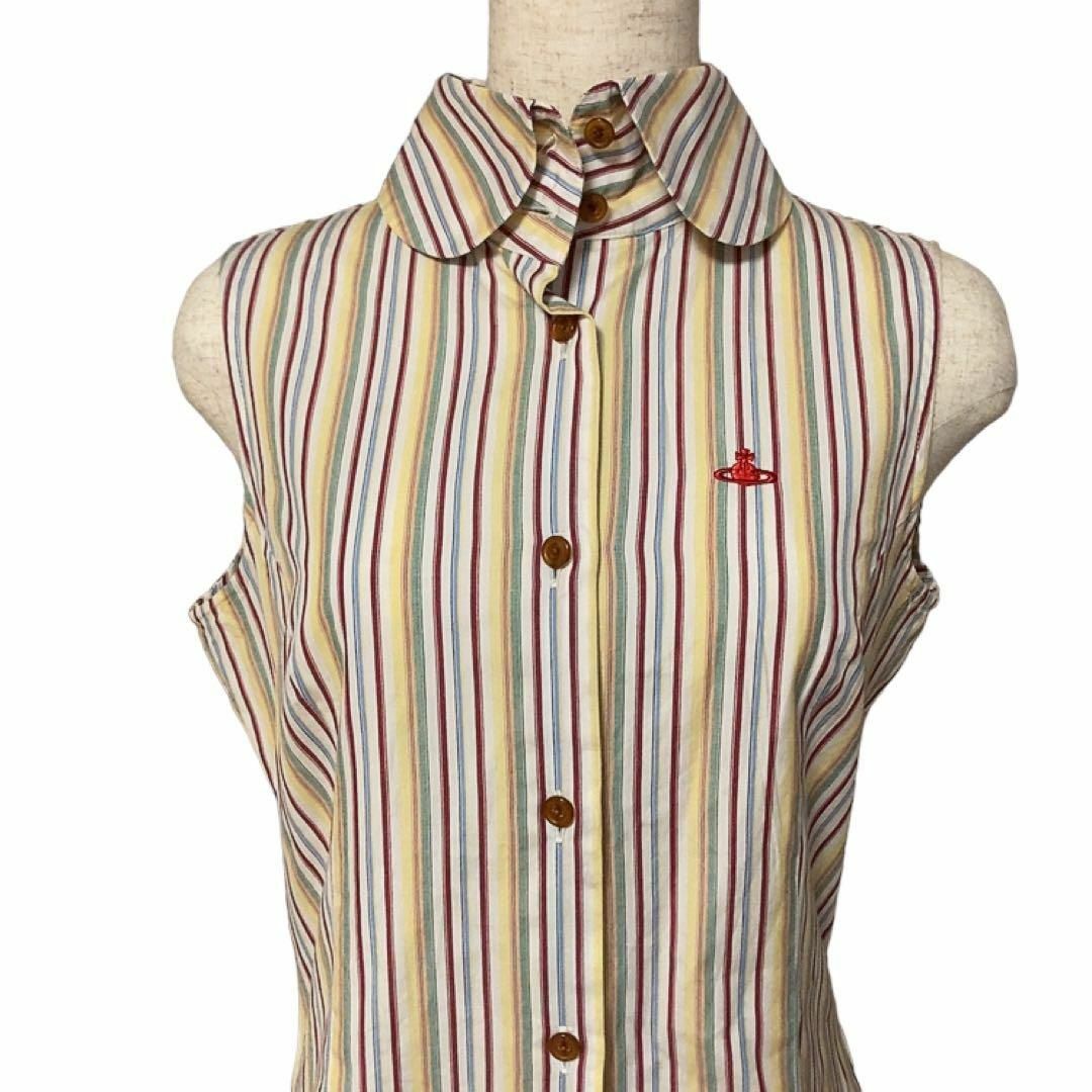 Vivienne Westwood(ヴィヴィアンウエストウッド)のヴィヴィアン ウエストウッド　トップス　シャツ　ノースリーブ　ストライプ　S. レディースのトップス(シャツ/ブラウス(半袖/袖なし))の商品写真