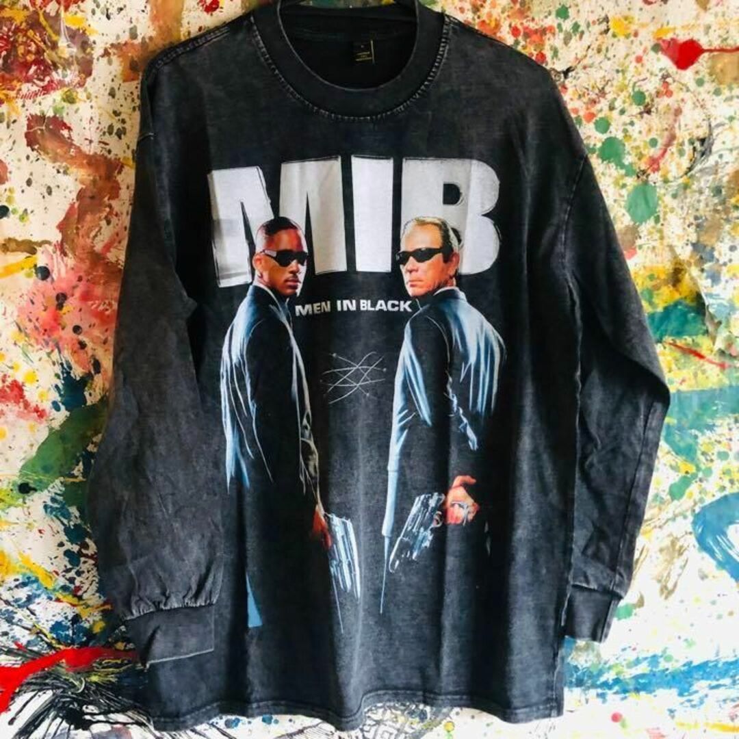 MIB ロンT 長袖 映画 ケミカルウォッシュ 黒 XL メンインブラックの