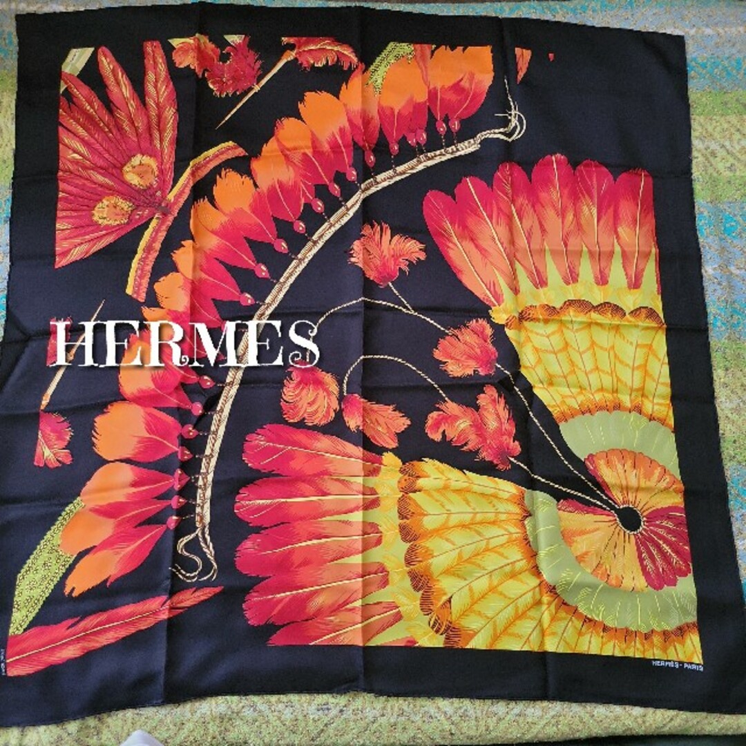 専門ショップ レア 稀少 HERMES エルメス シルク スカーフ カレー 90