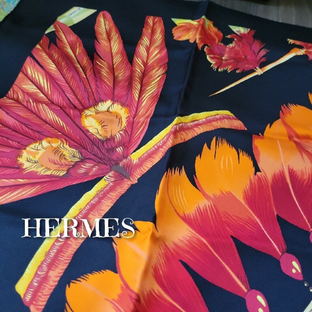 レア　稀少　HERMES　エルメス　シルク　スカーフ　カレー　90 3