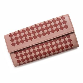 ボッテガヴェネタ(Bottega Veneta)のボッテガヴェネタ イントレチャート 二つ折り長財布 Wホック ラムスキン レザー バイカラー ピンク レッド 134075 箱付 BOTTEGA VENETA（新品・未使用品）(財布)