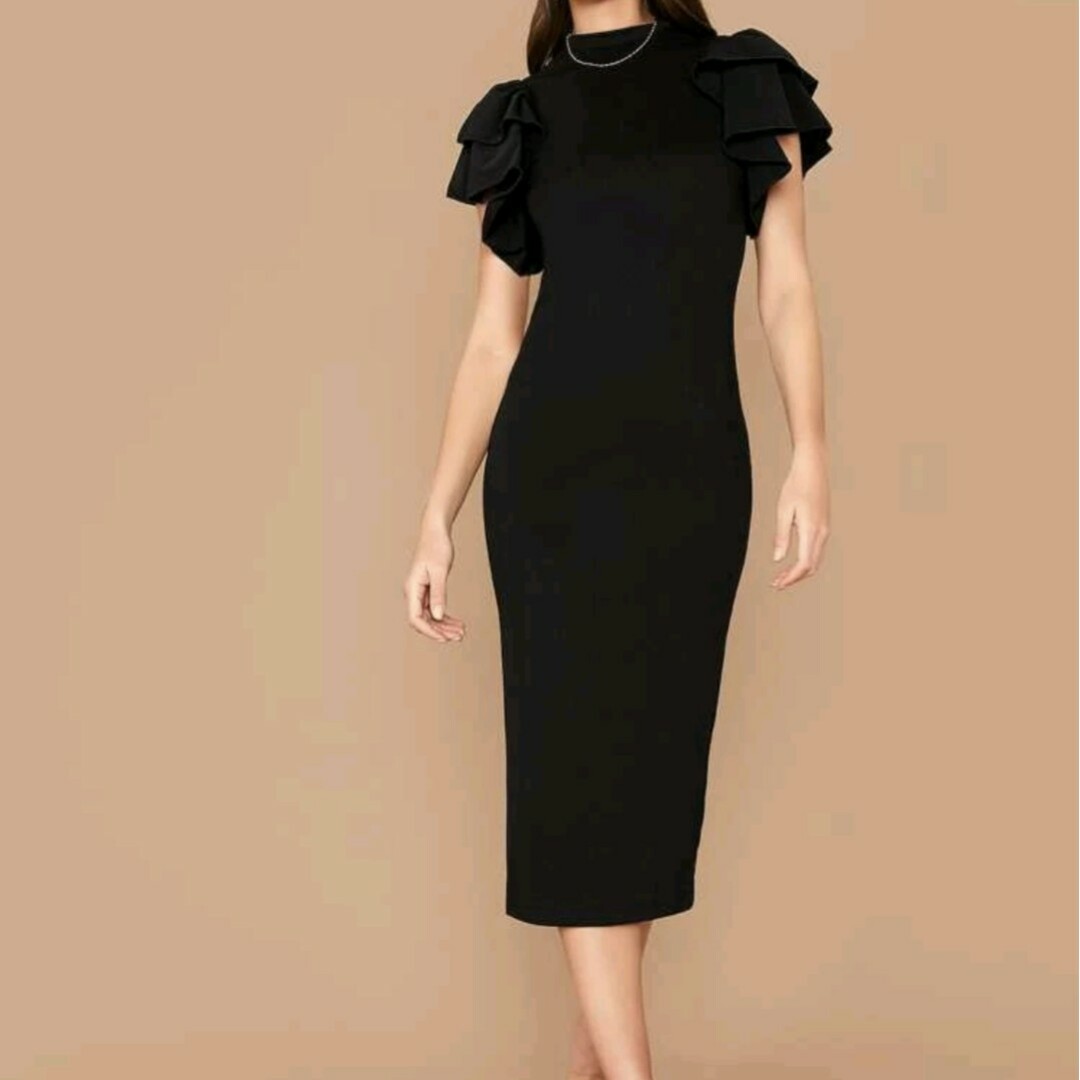 新品未使用　黒ドレス レディースのワンピース(ひざ丈ワンピース)の商品写真