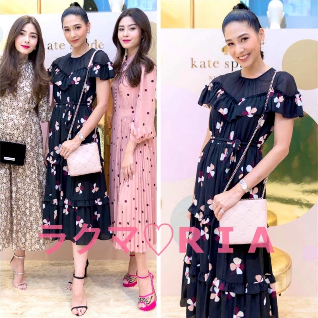 kate spade フリル フラワー ワンピース ブラック