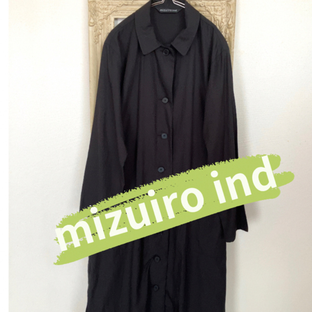 【mzuiro ind】ロングシャツワンピース　ブラックロングワンピース/マキシワンピース