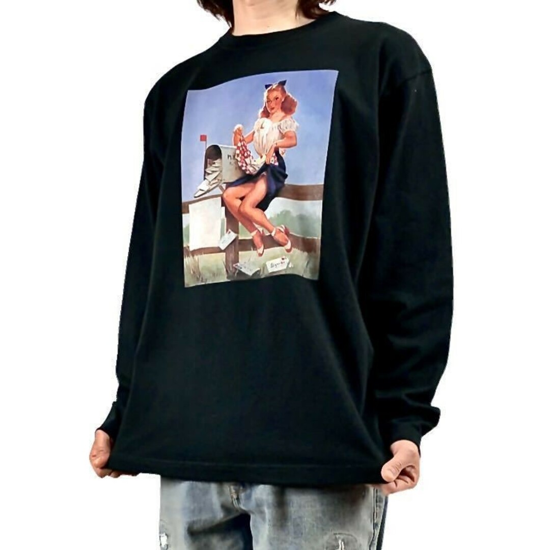 新品 セクシー ピンナップガール 手紙 ポストカード レトロ ロンT メンズのトップス(Tシャツ/カットソー(七分/長袖))の商品写真