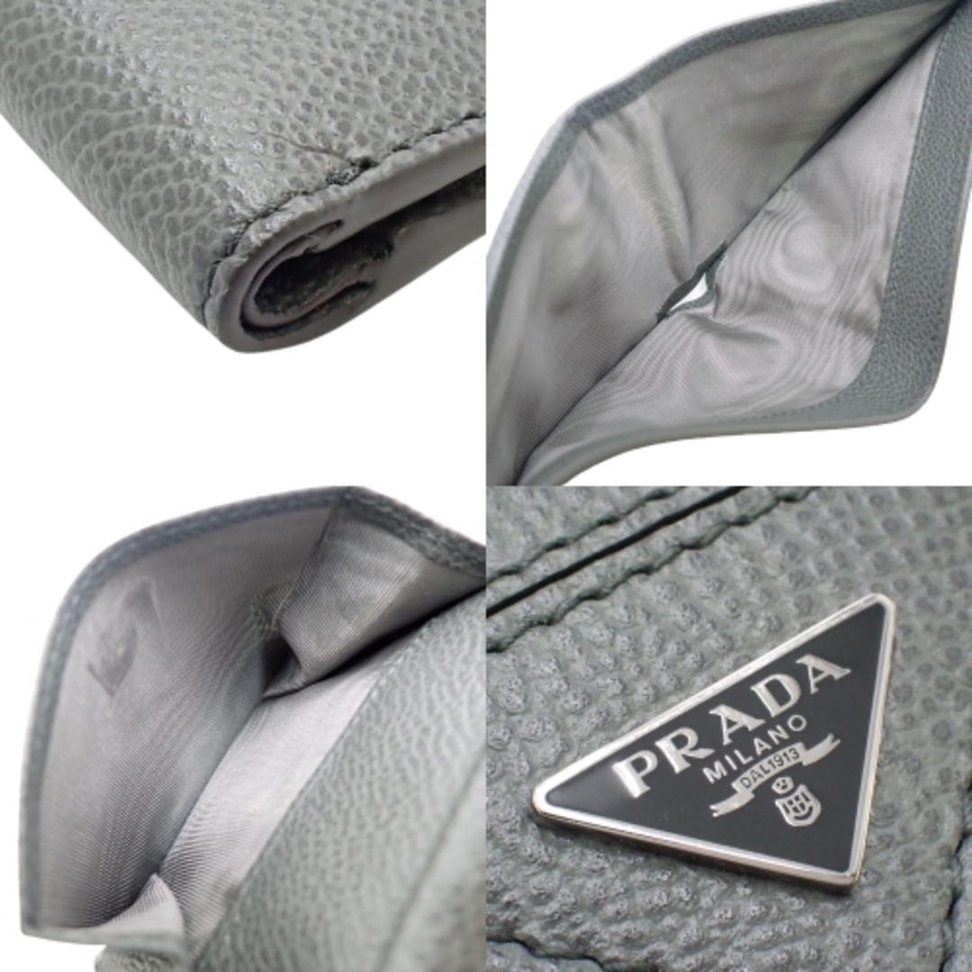 PRADA(プラダ)のプラダコンパクト財布 三角ロゴ 二つ折り財布 グレインレザー グレー灰 40802059372 メンズのファッション小物(折り財布)の商品写真