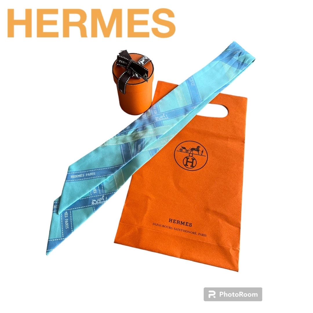 HERMES エルメス　スカーフ　人気　ボルデュック　リボン　ツイリー　ロゴスカーフ