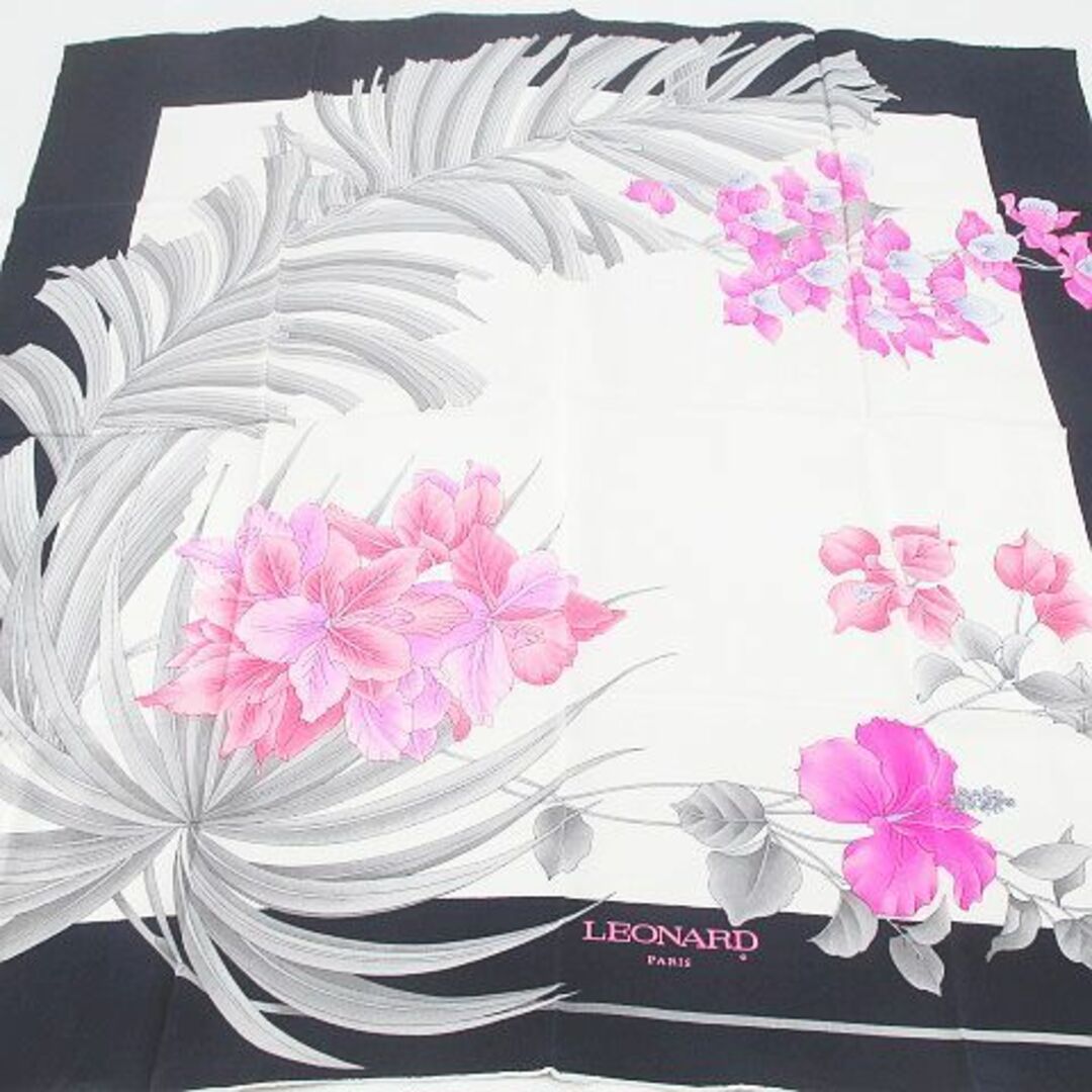 レオナール LEONARD 大判スカーフ 白系 ホワイト 絹 シルク 花柄