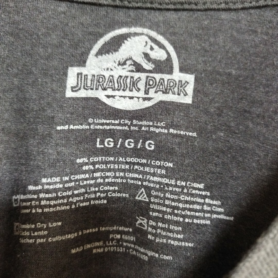 ジュラシックパークムービーTシャツtシャツスピルバーグ映画L半袖恐竜プリントロゴ