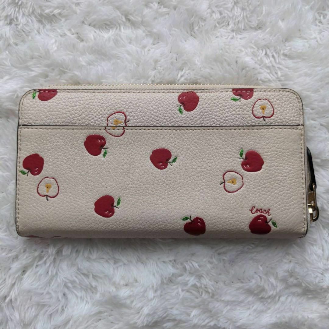 COACH - 【美品】コーチ 長財布 りんご柄 ラウンドジップ 林檎 白 赤の