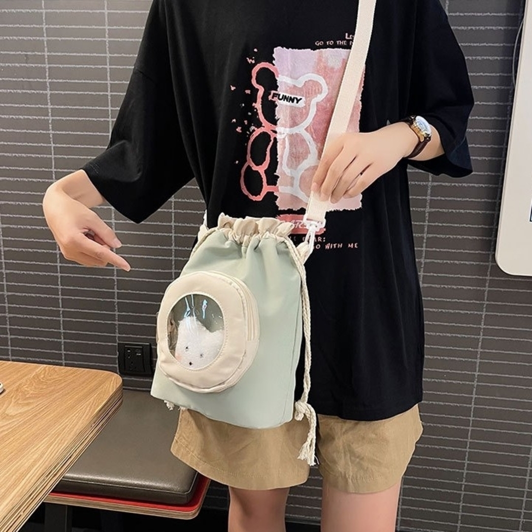 巾着ショルダーバッグ♡痛バッグ 見せバッグ♡ゆめかわ バケツ型 ミニ 韓国 緑色 レディースのバッグ(ショルダーバッグ)の商品写真