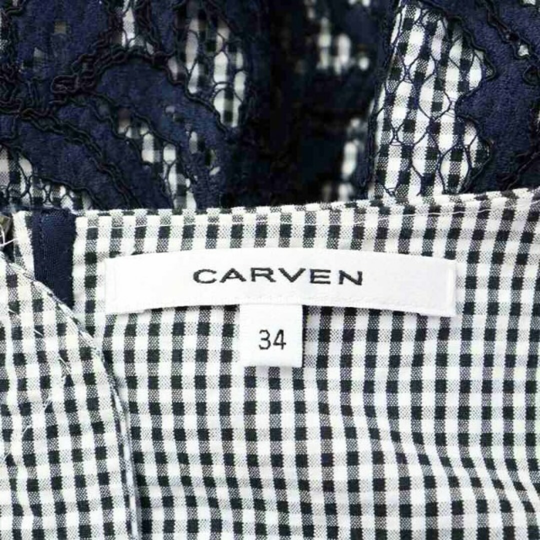 CARVEN ギンガムチェック レースワンピース 34 紺 白 190R74