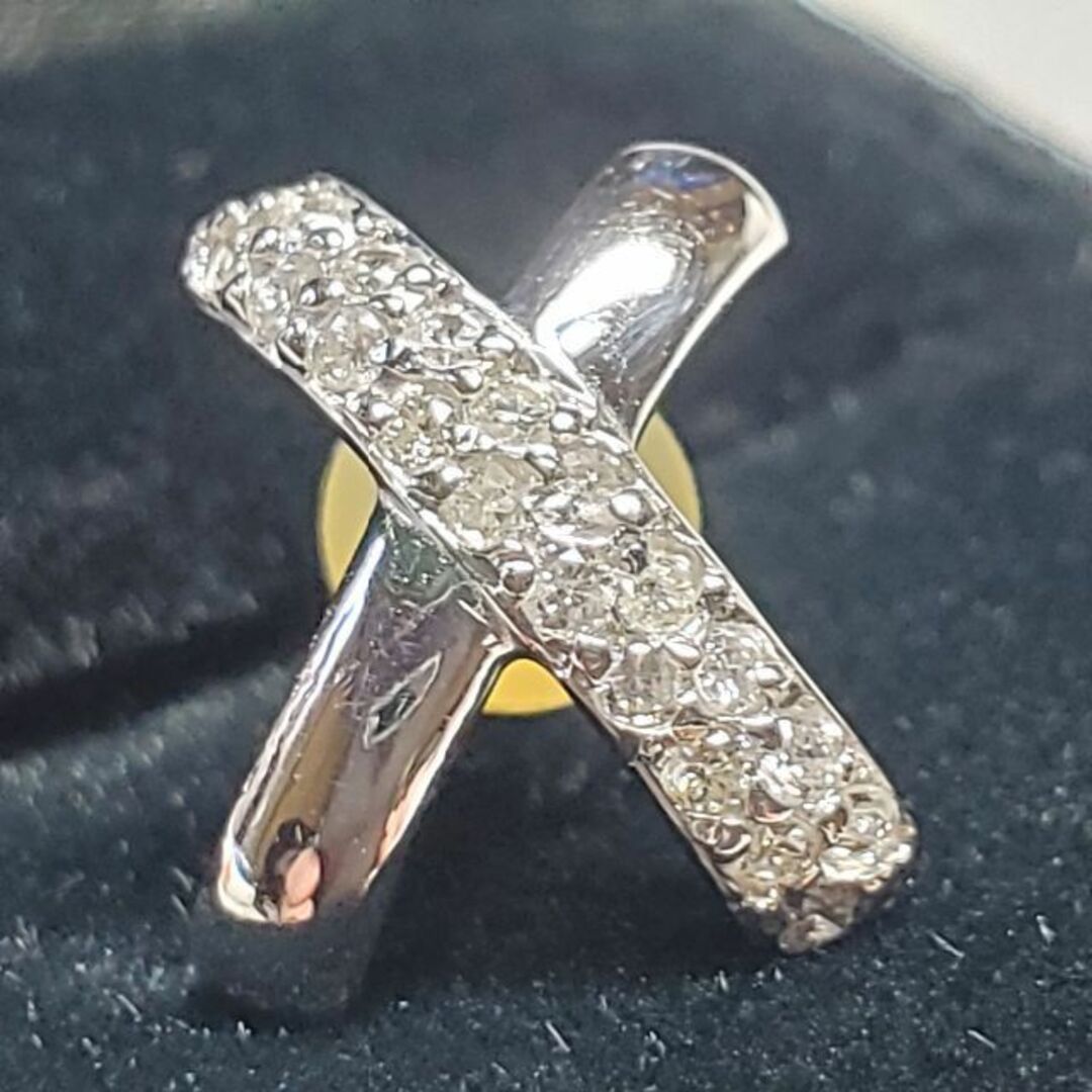 ホワイトゴールド K18WG メレダイア ピアス 0.4ct 約3g 金 十字 - ピアス