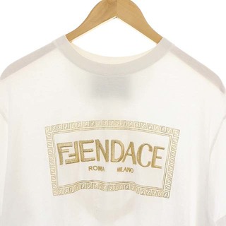 美品 フェンディ CNY FFサイドライン ベロア 半袖Tシャツ メンズ 黒 ボルドー S トップス カットソー FENDI
