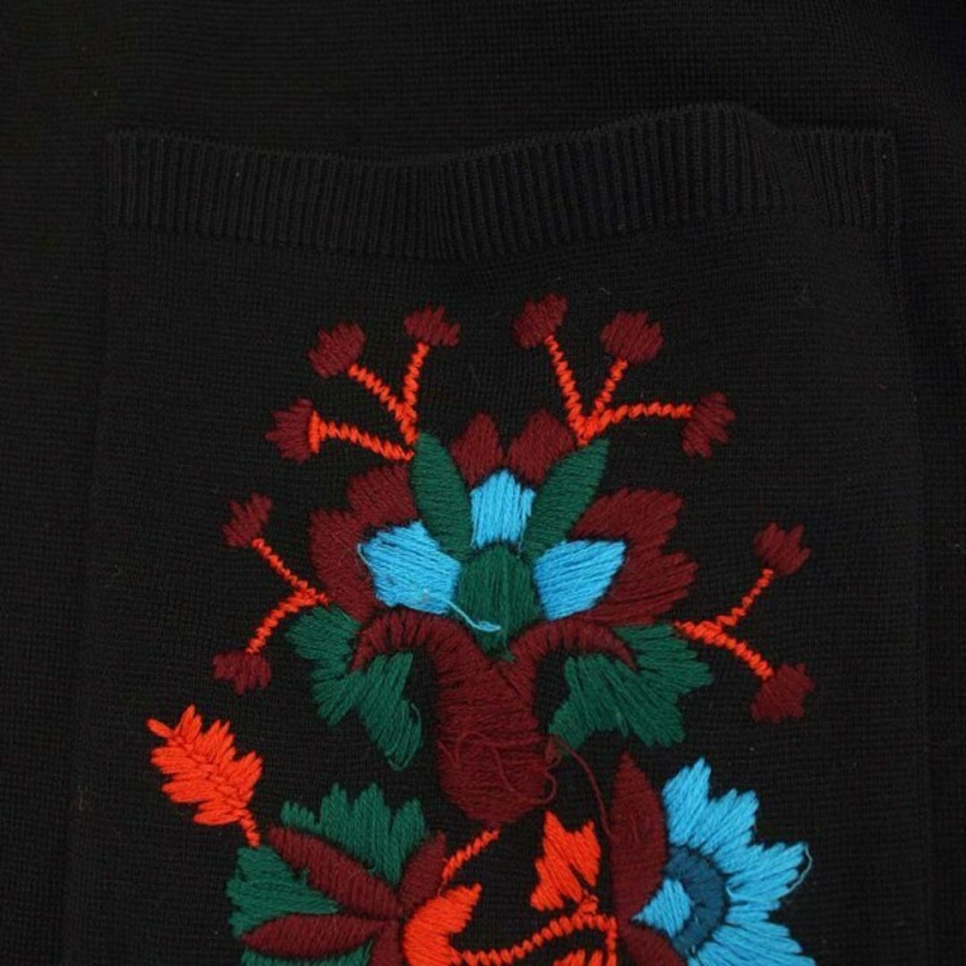 イヴサンローラン ウール 刺繍 ニット カーディガン 長袖 Vネック M 黒