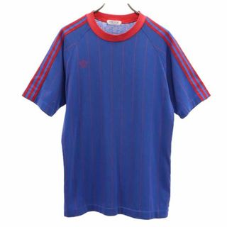 アディダス(adidas)のアディダス 70s 80s デサント製 ヴィンテージ クルーネック ストライプ柄 半袖 Tシャツ 赤×青 adidas 三本ライン メンズ 【中古】  【230624】(Tシャツ/カットソー(半袖/袖なし))