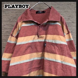 プレイボーイ(PLAYBOY)の【プレイボーイ】半袖ポロシャツ　ワンポイントロゴ　エンブレムタグ　ボーダー　51(ポロシャツ)