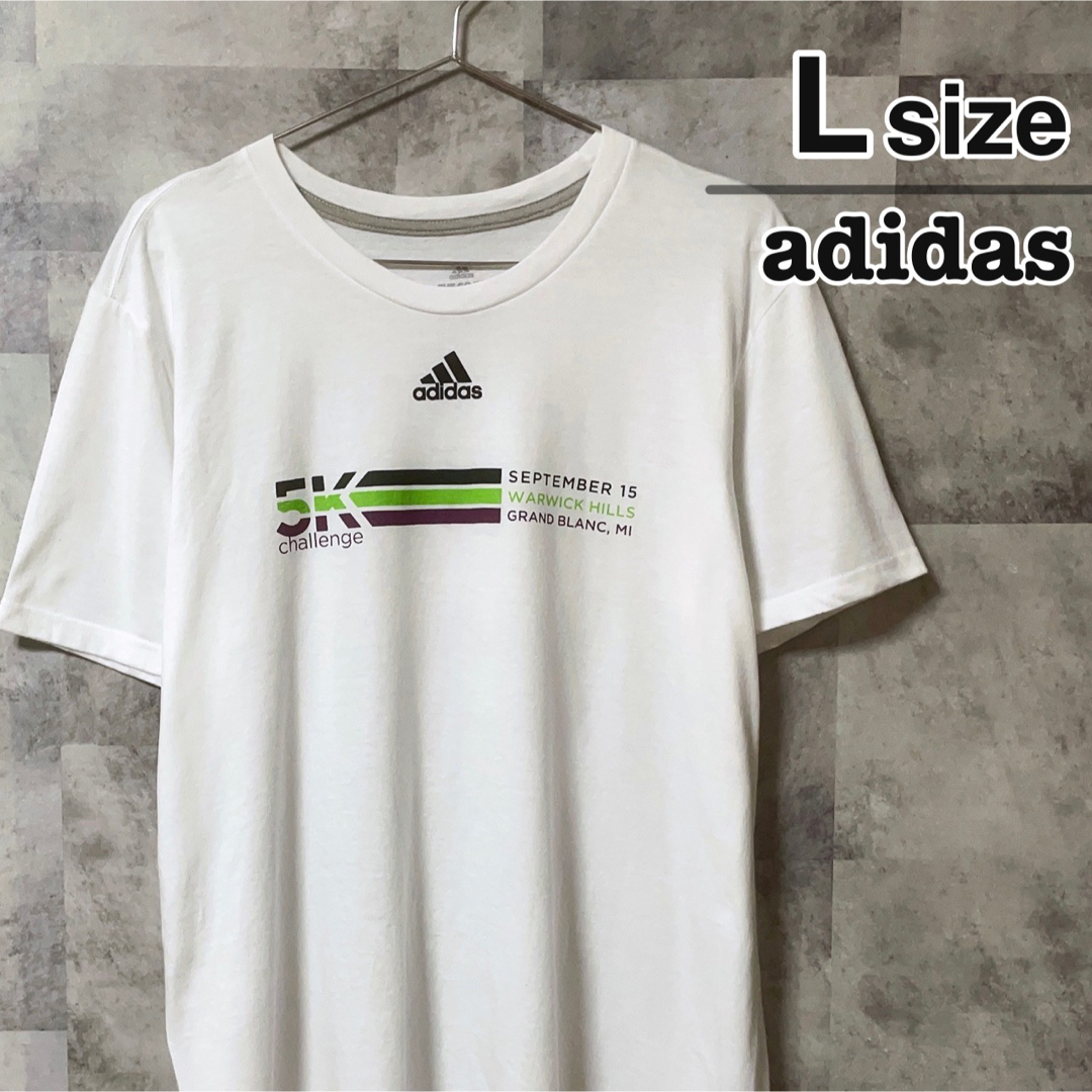 adidas(アディダス)のAdidas アディダス　Tシャツ　ホワイト　白　プリント　ロゴ　USA古着 メンズのトップス(Tシャツ/カットソー(半袖/袖なし))の商品写真