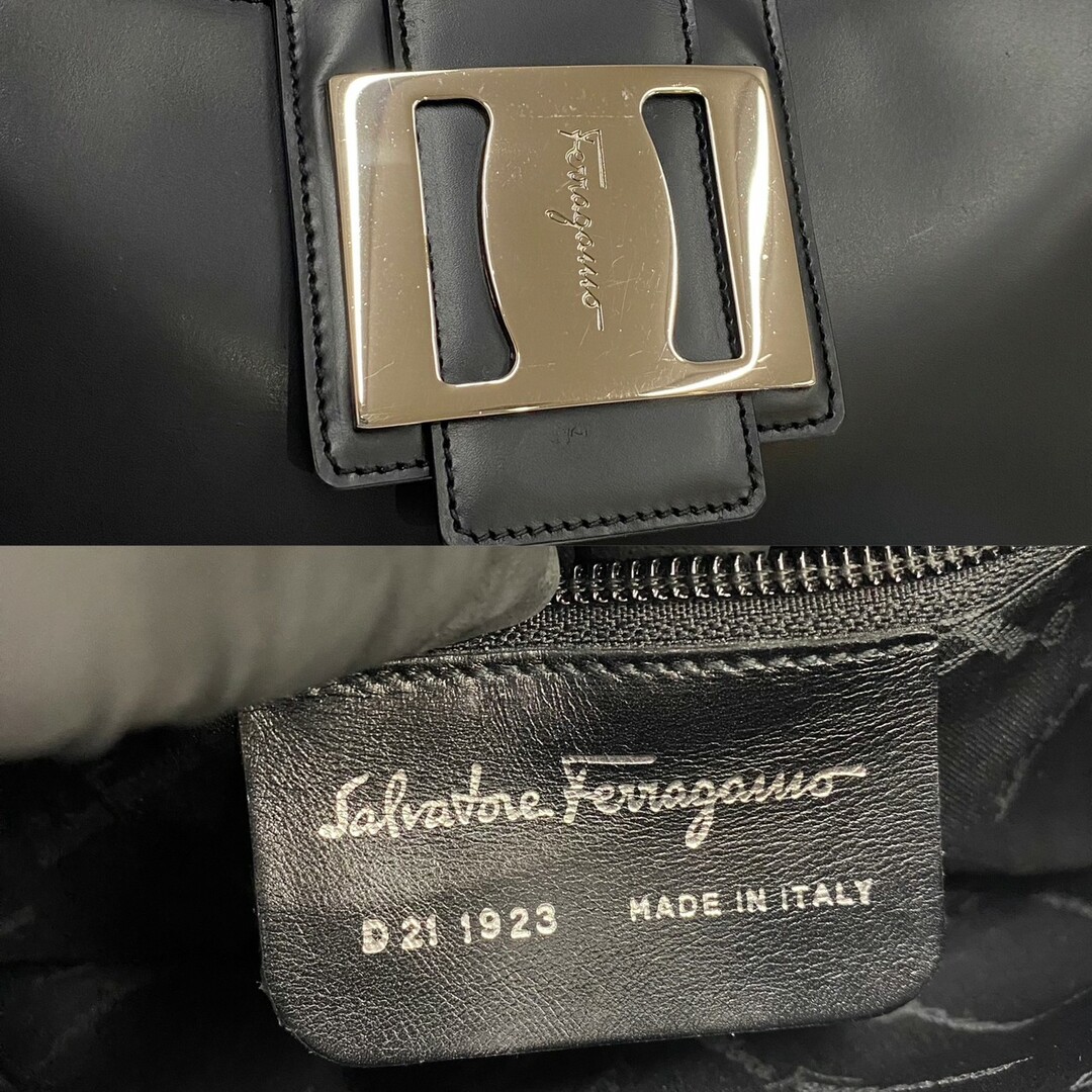 極 美品 Salvatore Ferragamo サルヴァトーレフェラガモ ヴァラ ロゴ 金具 レザー ハンドバッグ セミ ショルダーバッグ ブラック 21620