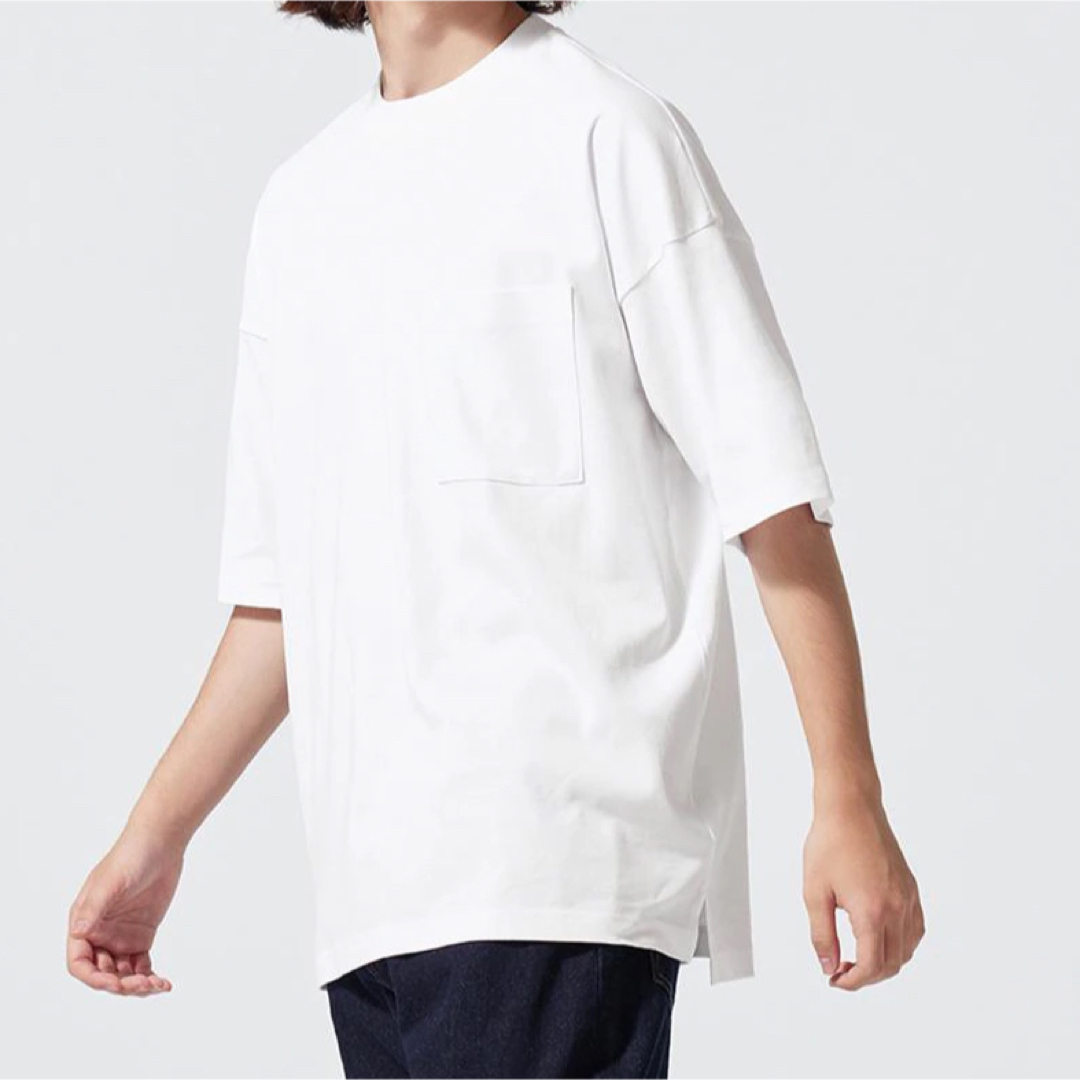 GU(ジーユー)のルーズフィットT  5部袖　ホワイト　白　L メンズのトップス(Tシャツ/カットソー(半袖/袖なし))の商品写真