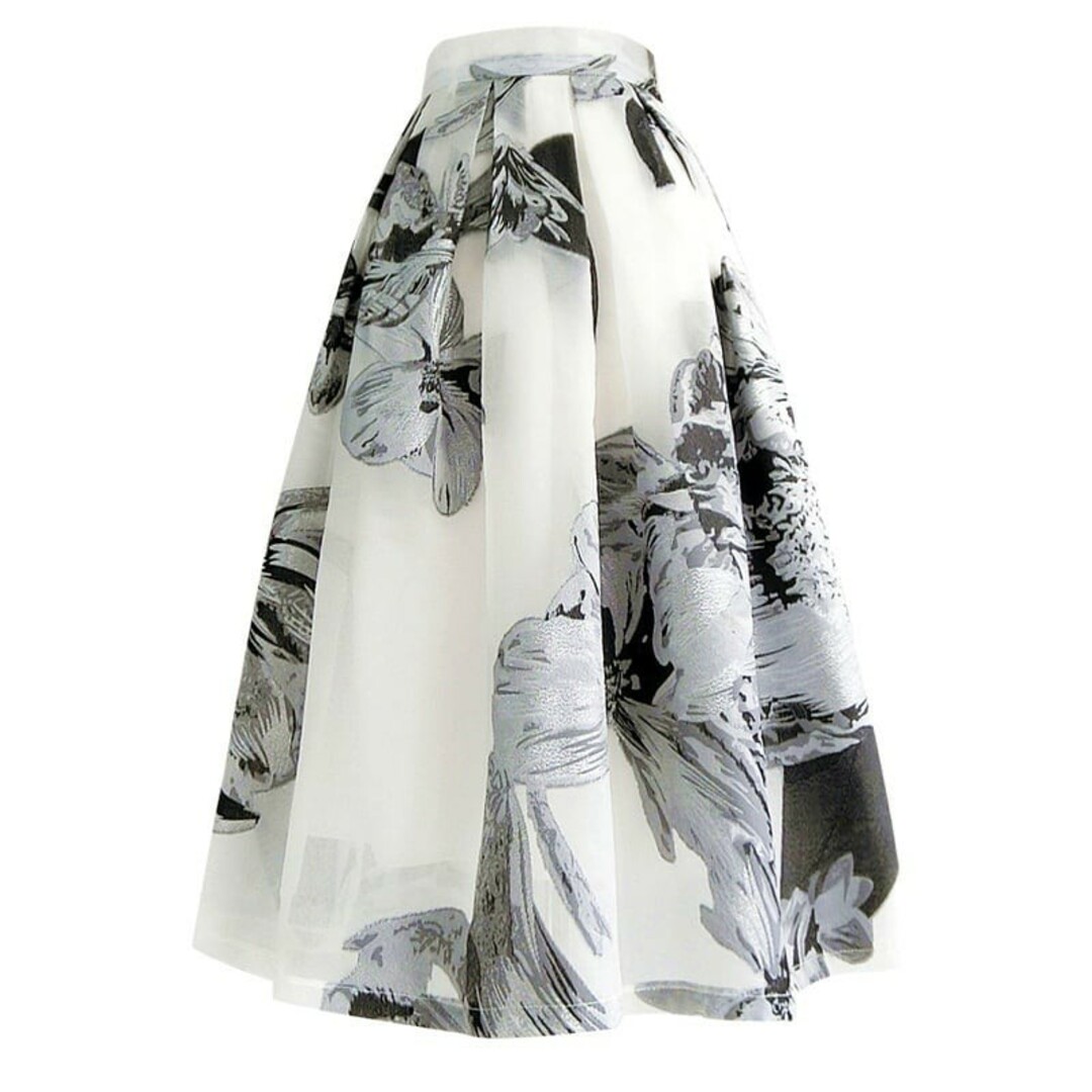 【新品】エレガント フラワー オーガンジー スカート レディースのスカート(ひざ丈スカート)の商品写真