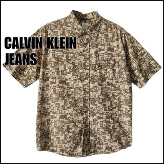 カルバンクライン(Calvin Klein)の90s CALVIN KLEIN　総柄　半袖シャツ　アースカラー　サイズL(シャツ)