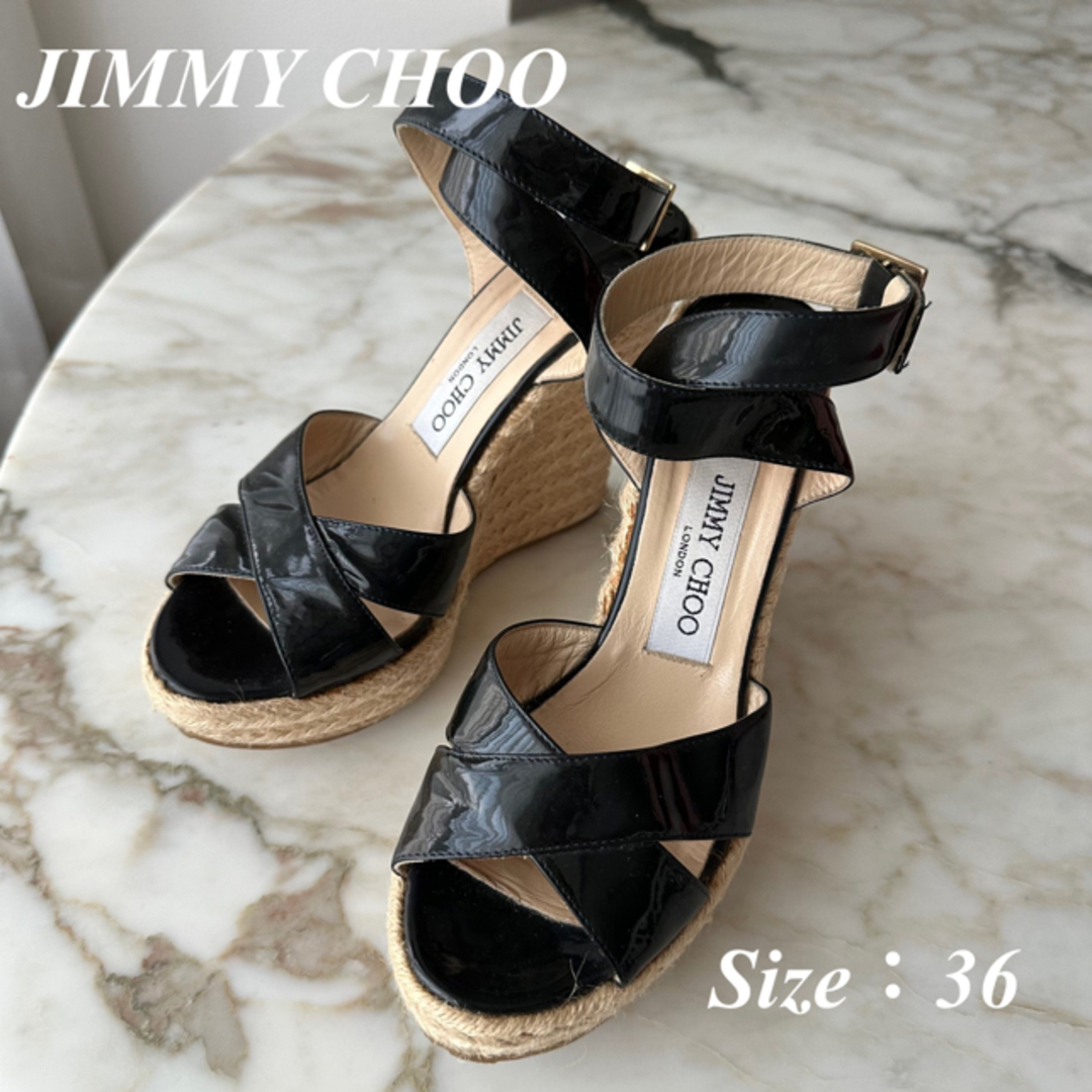 買付商品 ジミーチュウ Jimmy Choo エナメルウェッジソールサンダル