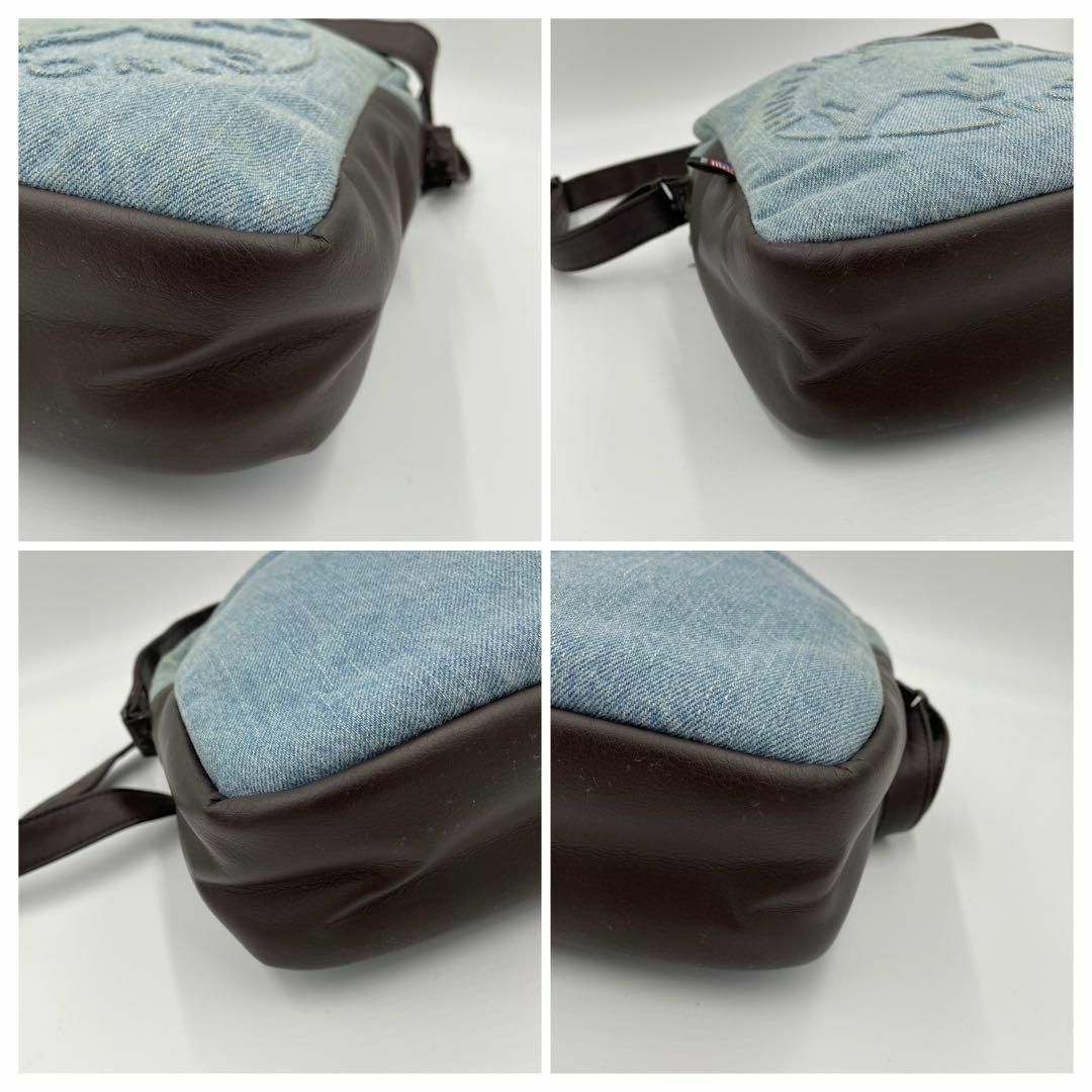 HUNTING WORLD(ハンティングワールド)の希少✨ハンティングワールド　ショルダーバッグ　デニム　レザー　ロゴ　マチあり レディースのバッグ(ショルダーバッグ)の商品写真