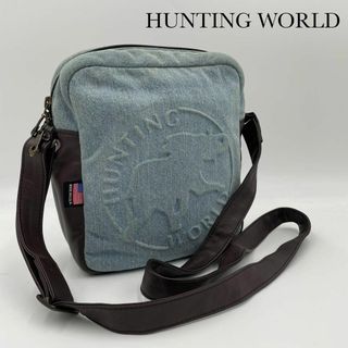 ハンティングワールド(HUNTING WORLD)の希少✨ハンティングワールド　ショルダーバッグ　デニム　レザー　ロゴ　マチあり(ショルダーバッグ)