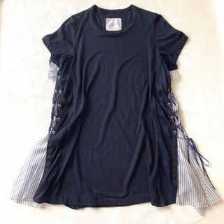 サカイ(sacai)の●サカイ●リネン混　デザインカットソーチュニック　ネイビー　Tシャツ　フレア(Tシャツ(半袖/袖なし))