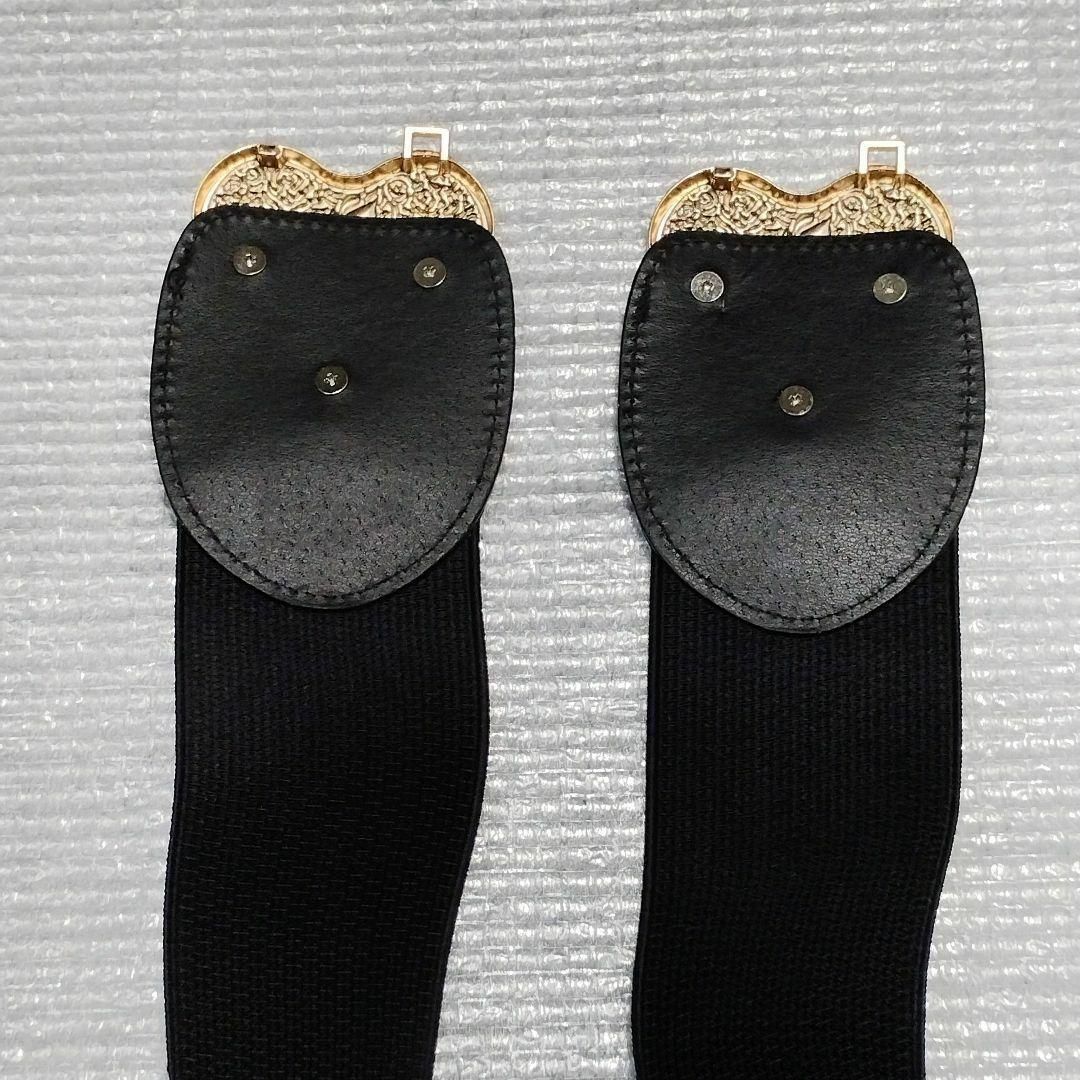 【ブラック】ダブルハート ゴールドバックル 幅広ゴムベルト レディースのファッション小物(ベルト)の商品写真