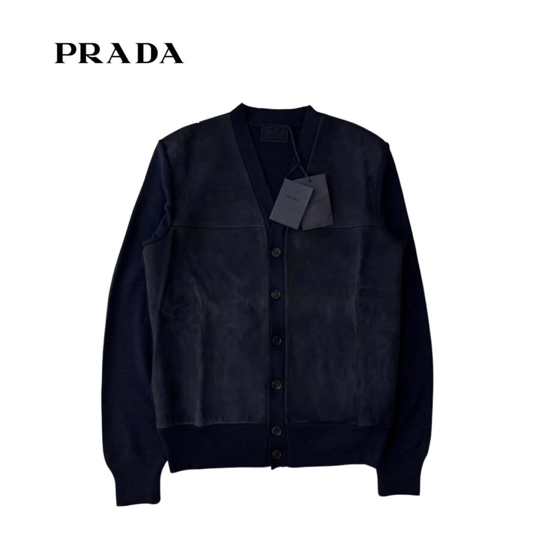 PRADA(プラダ)のPRADA lether patch knit cardigan 50 メンズのトップス(カーディガン)の商品写真