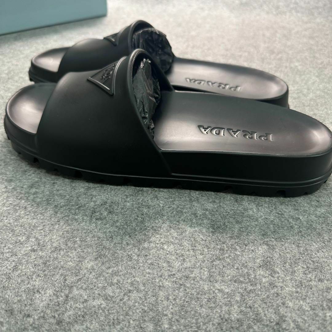PRADA プラダ メンズ ラバーサンダル シャワーサンダル ブラック ロゴ-