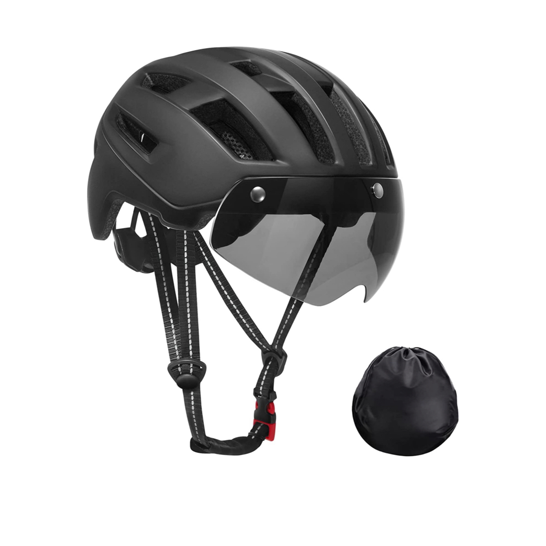 自転車ヘルメット 大人用 CE安全基準認証57-62cm 磁気ゴーグル付き 自動車/バイクのバイク(ヘルメット/シールド)の商品写真