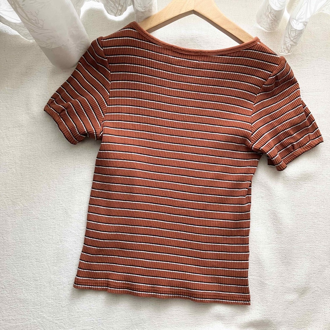 LOWRYS FARM(ローリーズファーム)のローリーズファーム　ボーダーリブtシャツ　カットソー　トップス　ブラウン　M メンズのトップス(Tシャツ/カットソー(半袖/袖なし))の商品写真