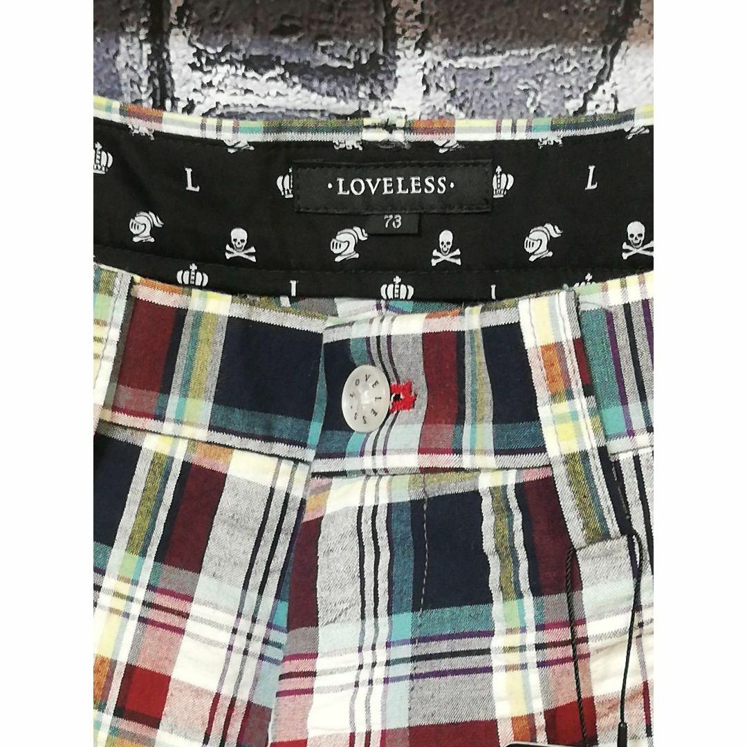 LOVELESS(ラブレス)の新品タグ付★LOVELESS ラブレス★スカル刺繍入りチェック柄ハーフパンツ73 メンズのパンツ(ショートパンツ)の商品写真