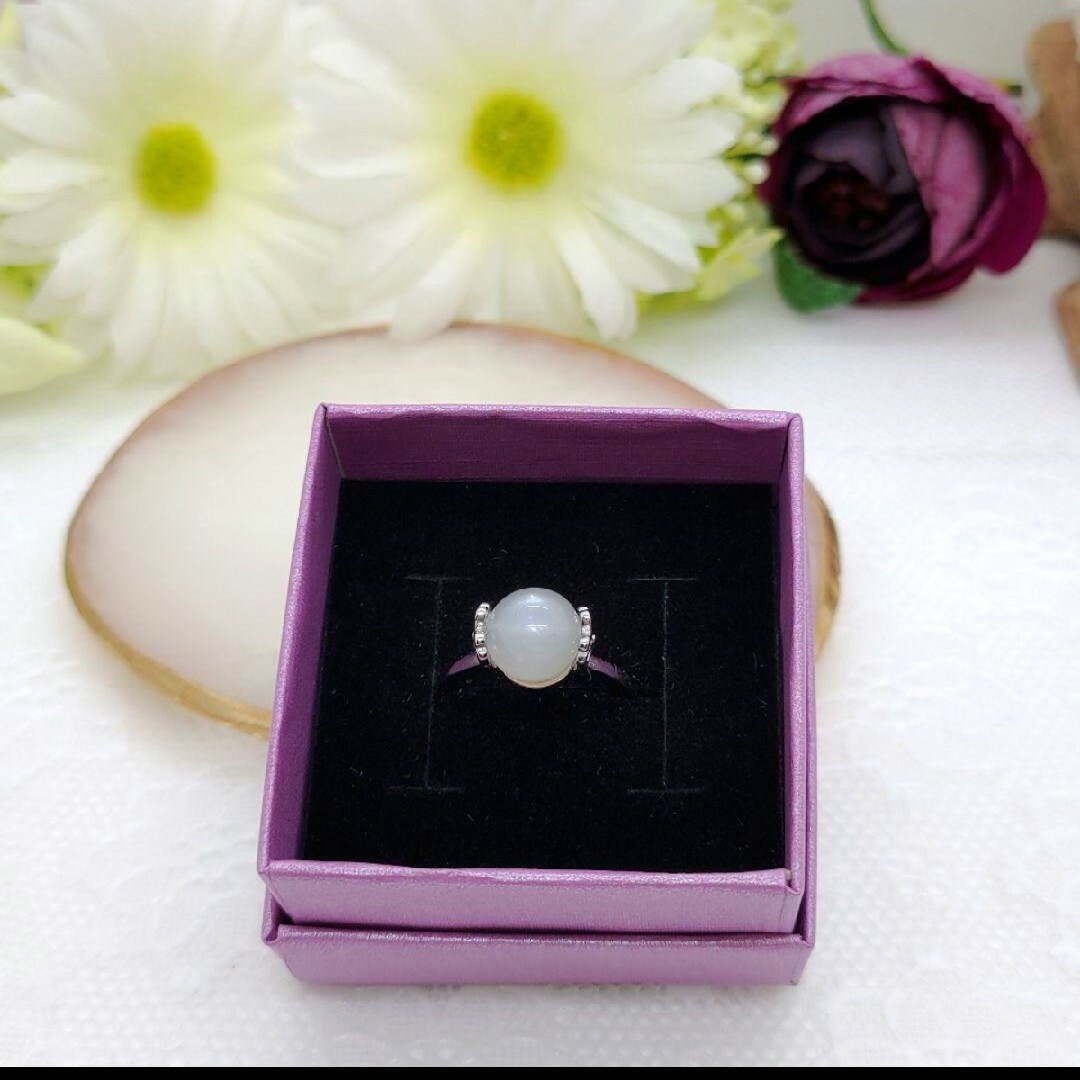 天然石リング(指輪)◆ホワイトムーンストーン◆シルバー925蝶々リング ハンドメイドのアクセサリー(リング)の商品写真