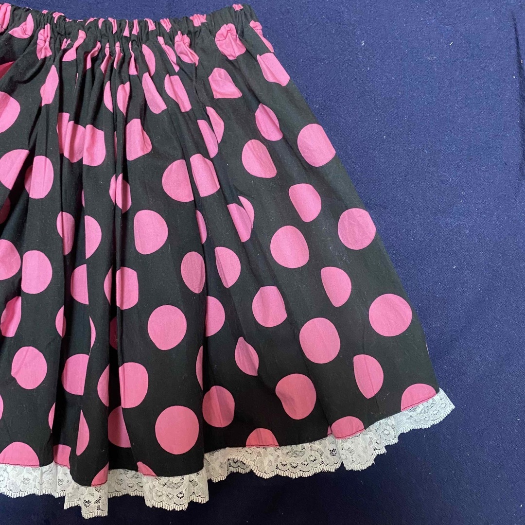 ハンドメイド キッズミニーちゃん風レース付ドットスカート130 70〜130