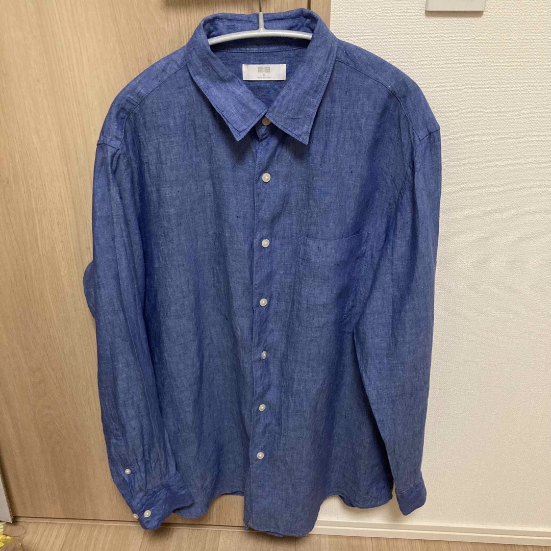 UNIQLO(ユニクロ)の【二度程着用】ユニクロ　プレミアムリネンシャツ　XL  ブルー メンズのトップス(シャツ)の商品写真