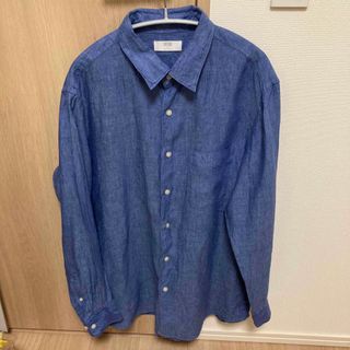 ユニクロ(UNIQLO)の【二度程着用】ユニクロ　プレミアムリネンシャツ　XL  ブルー(シャツ)