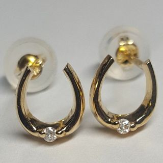 【新品】k18/18金/ダイヤモンド0.02ct/イエローゴールド/馬蹄ピアス(ピアス)