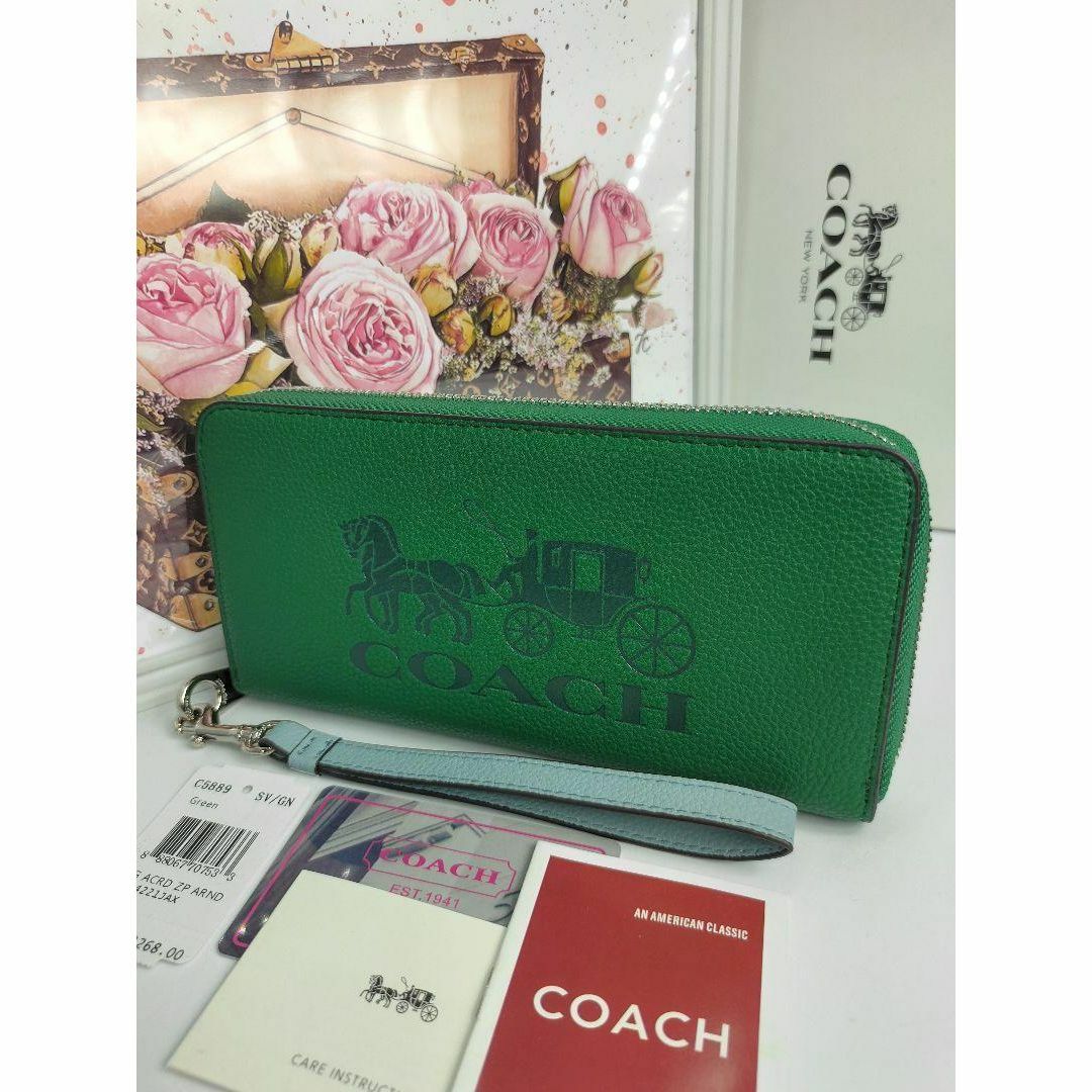 新品 COACH 長財布 ホース アンド キャリッジ C5889 ピンク