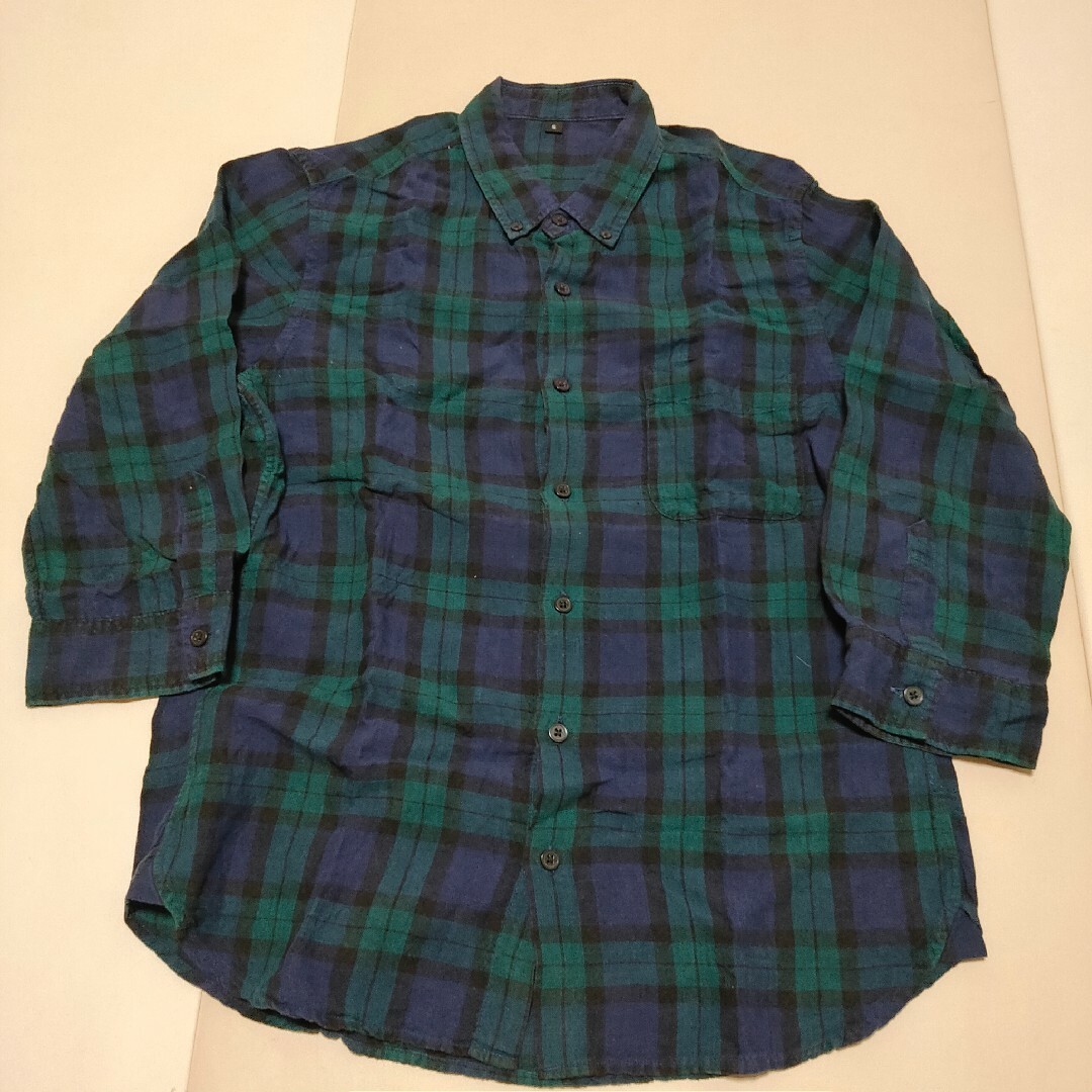 MUJI (無印良品)(ムジルシリョウヒン)の無印良品 グリーン チェック リネンシャツ 7分袖 メンズのトップス(シャツ)の商品写真