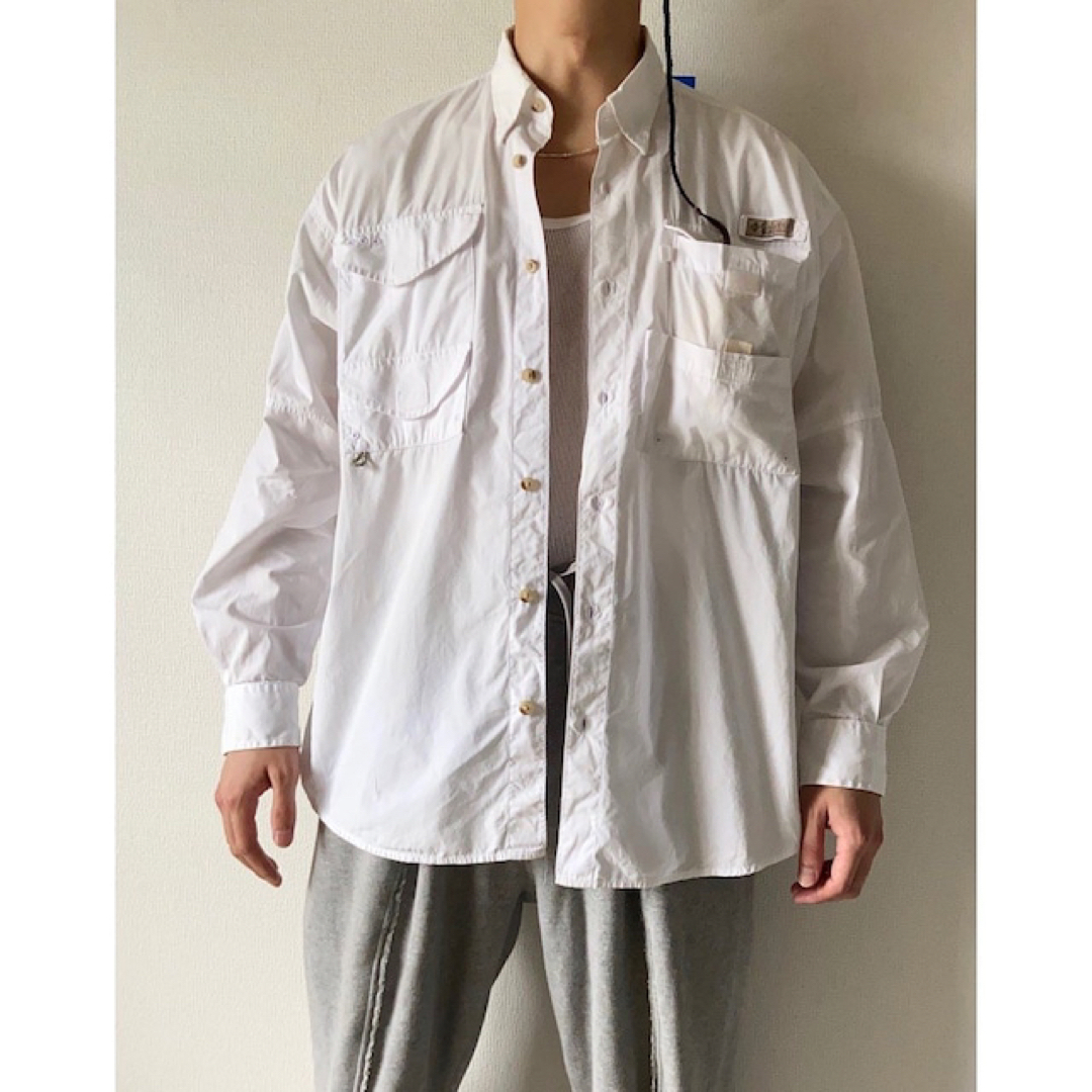 希少カラー vintage columbia PFG 白 フィッシングシャツ