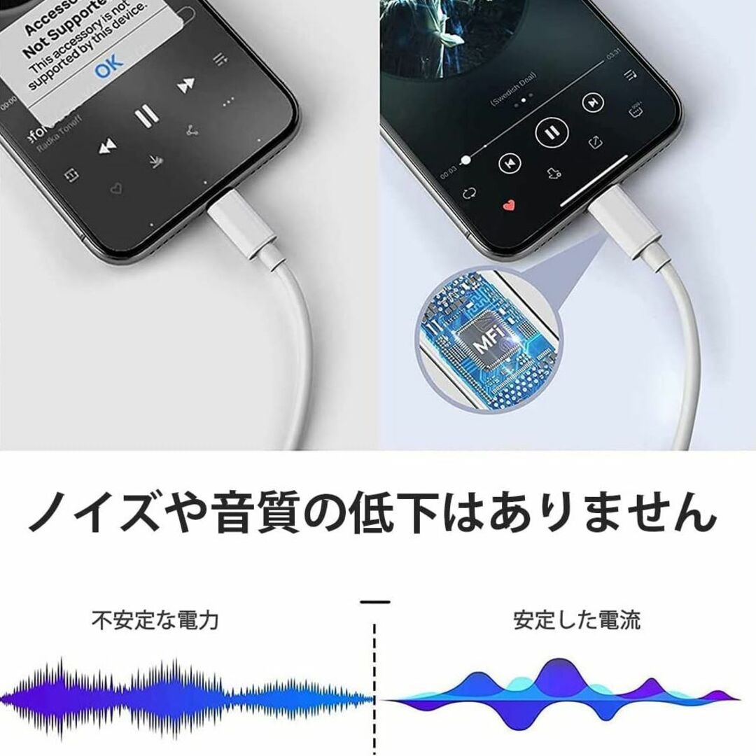 MFi認証 iPhoneイヤホン変換アダプター 2in1 ヘッドホン変換ケーブル スマホ/家電/カメラのスマホアクセサリー(その他)の商品写真