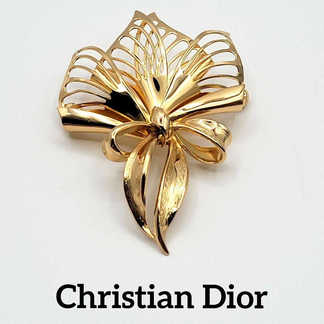 Christian Dior - 【極美品】Christian Dior リボン ブローチ ゴールド