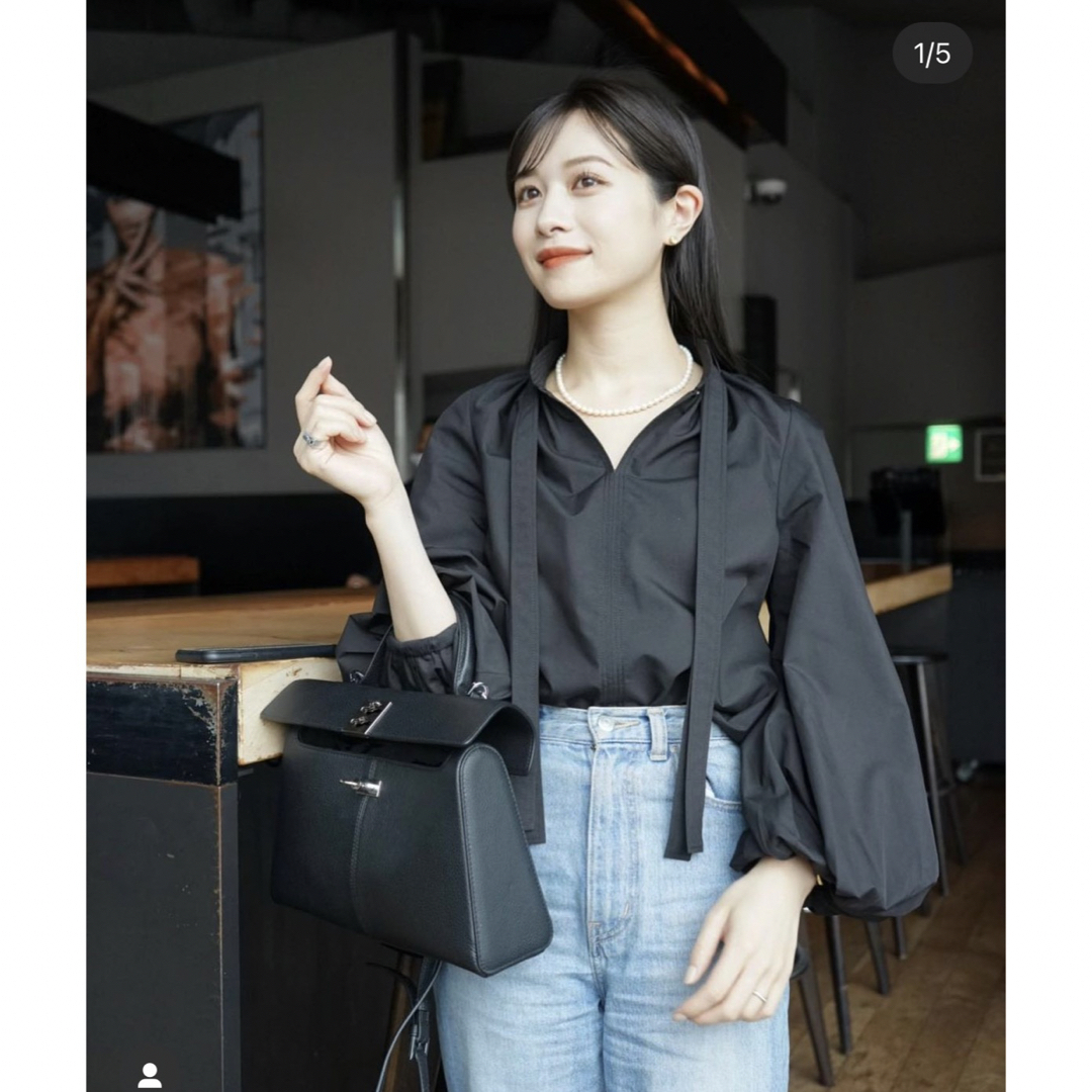 ánuans(アニュアンス)の【新品】L'AUBE BLANC Double tie Blouse black レディースのトップス(シャツ/ブラウス(長袖/七分))の商品写真